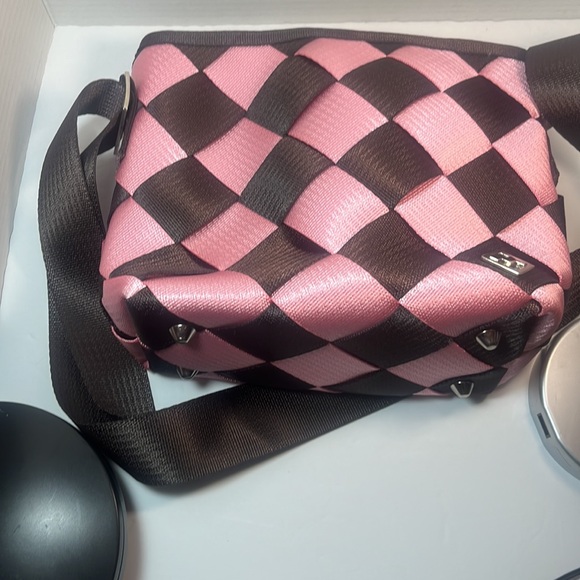 Maggie Bags Pink/Brown Genuine Seat Belt Webbing Medium Handbag/Shoulder Bag - Picture 11 of 11